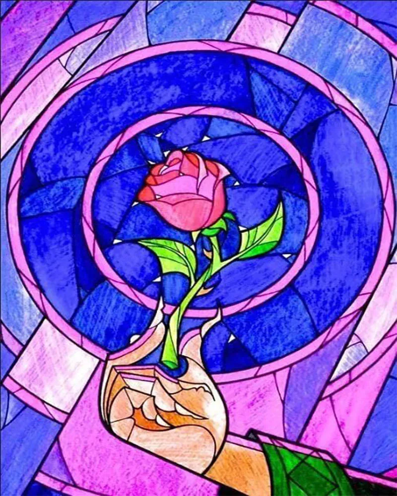 Broderie diamant Rose Vitrail