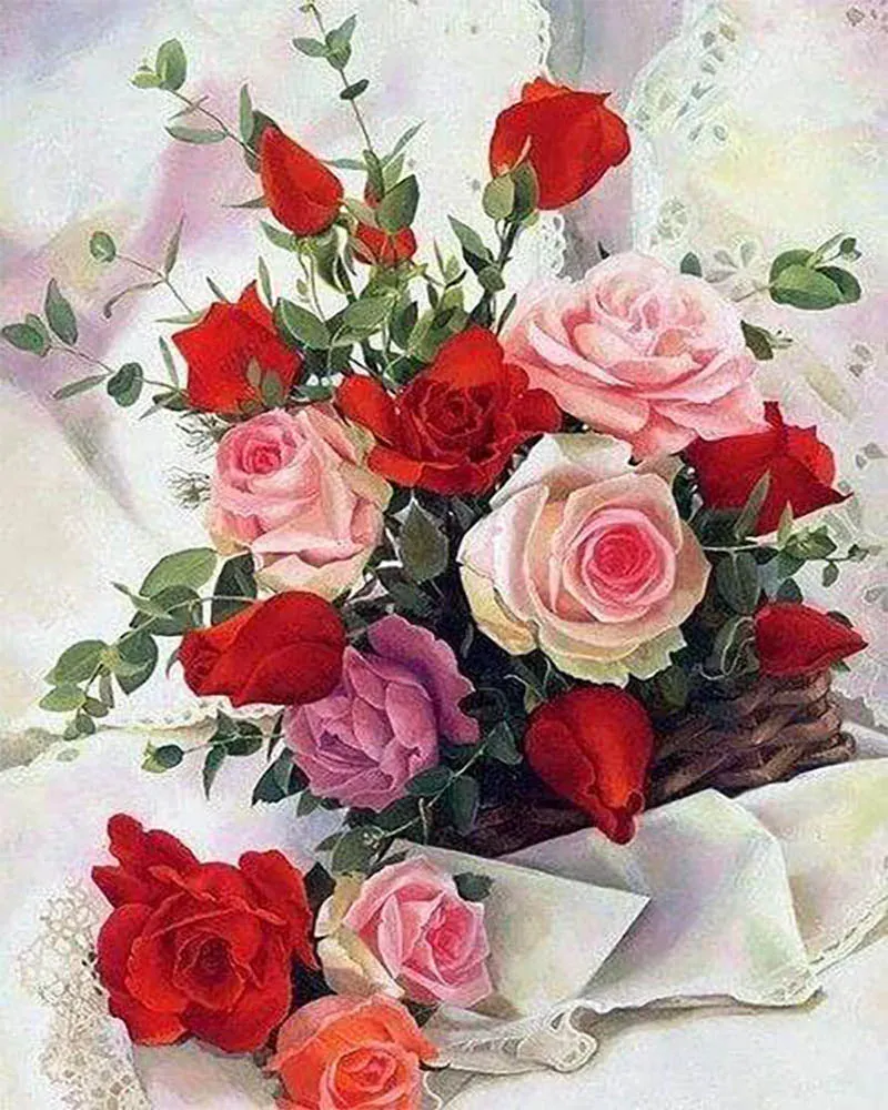 Broderie diamant Roses Belles Fleurs - 20x25 cm