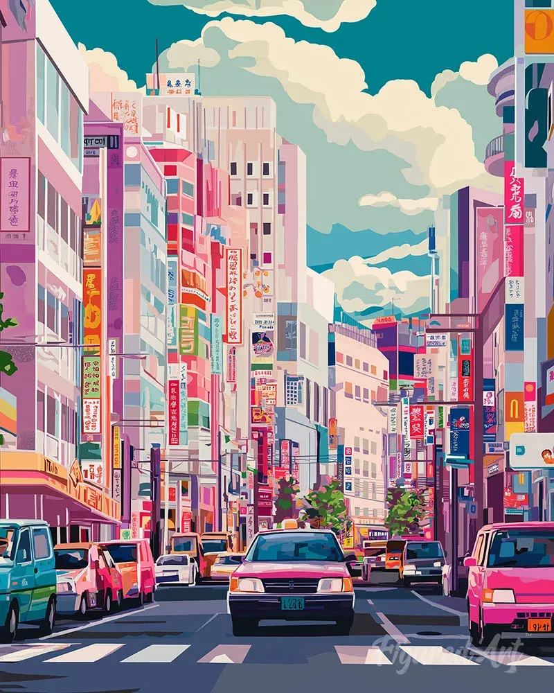 Broderie diamant Rue Animée du Japon