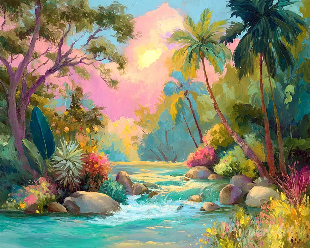 Broderie diamant Ruisseau tropical