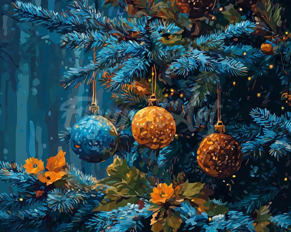 Broderie diamant Sapin Bleu et Boules