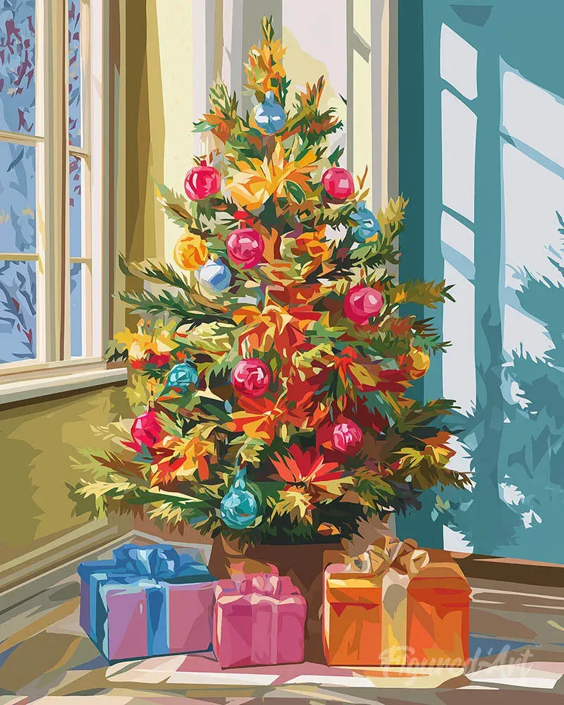 Broderie diamant Sapin de Noël Lumineux - Toile tendue sur châssis