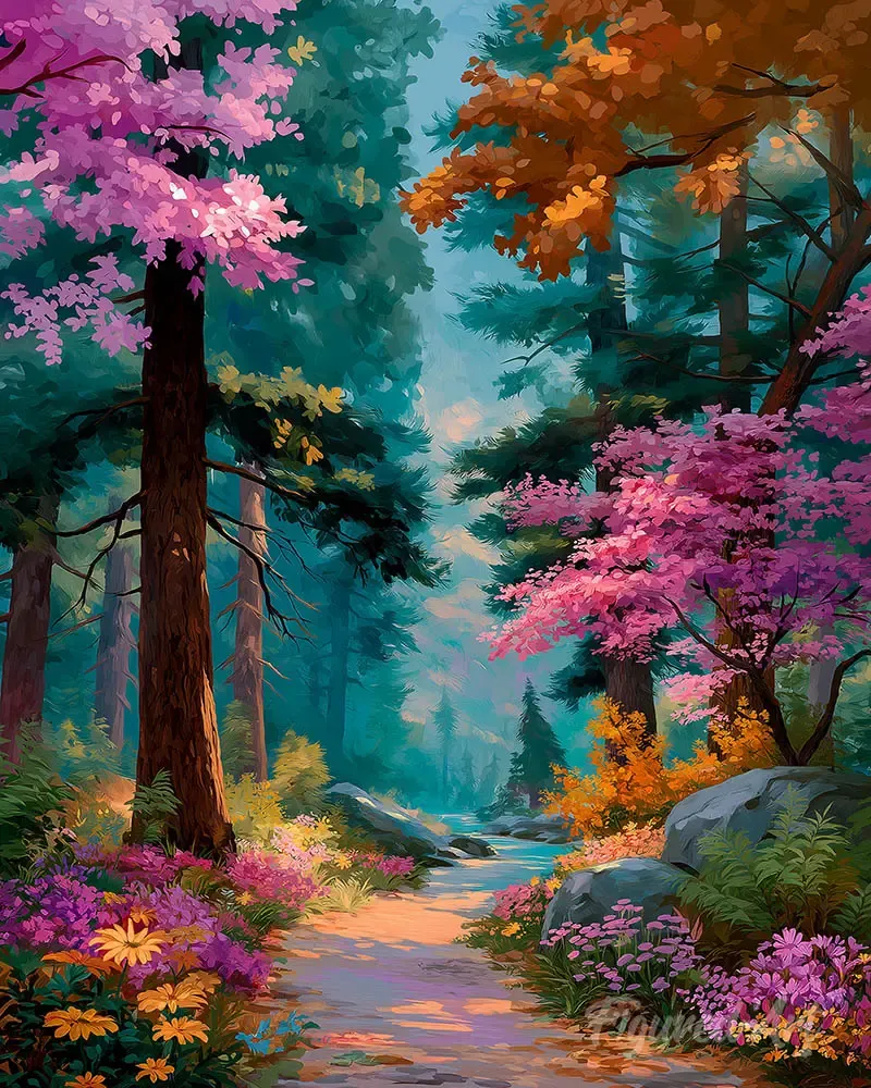 Broderie diamant Sentier Forestier en Fleurs