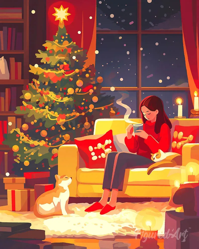 Broderie diamant Soirée de Noël tranquille - 40x50 cm