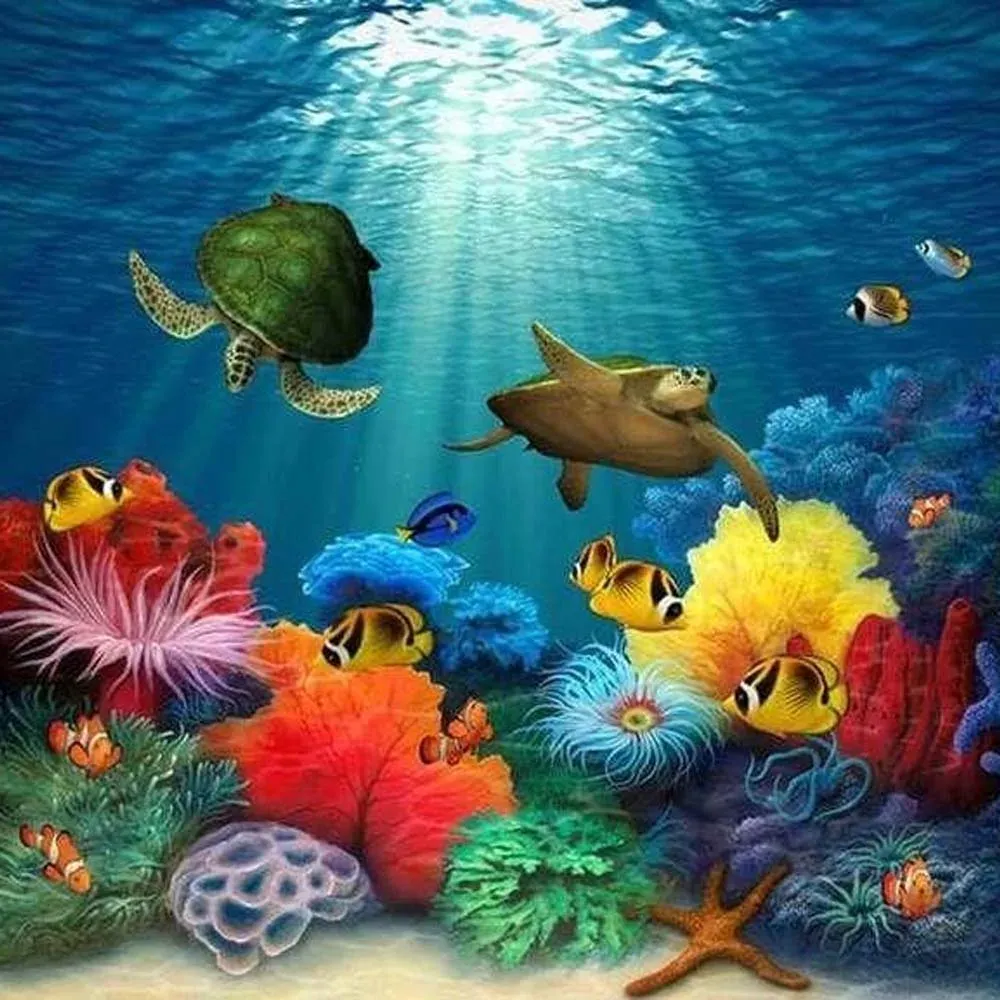 Broderie diamant Sous la Mer - Univers aquatique et animaux marins