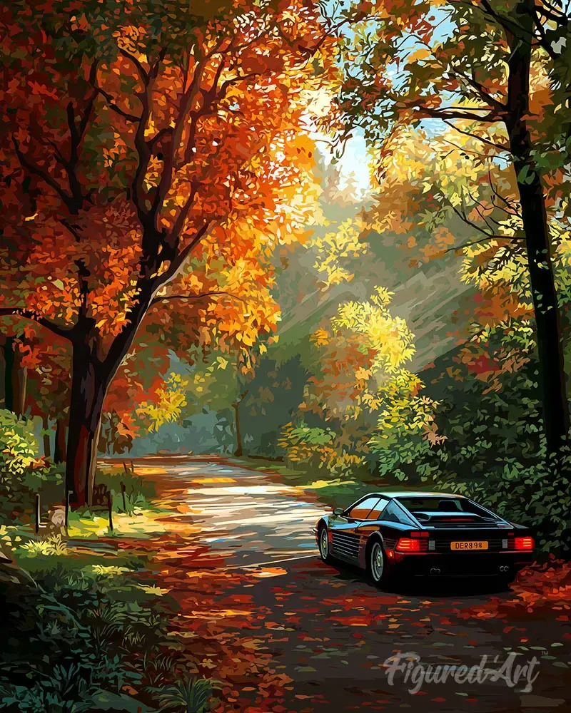 Broderie diamant Sur la route en automne
