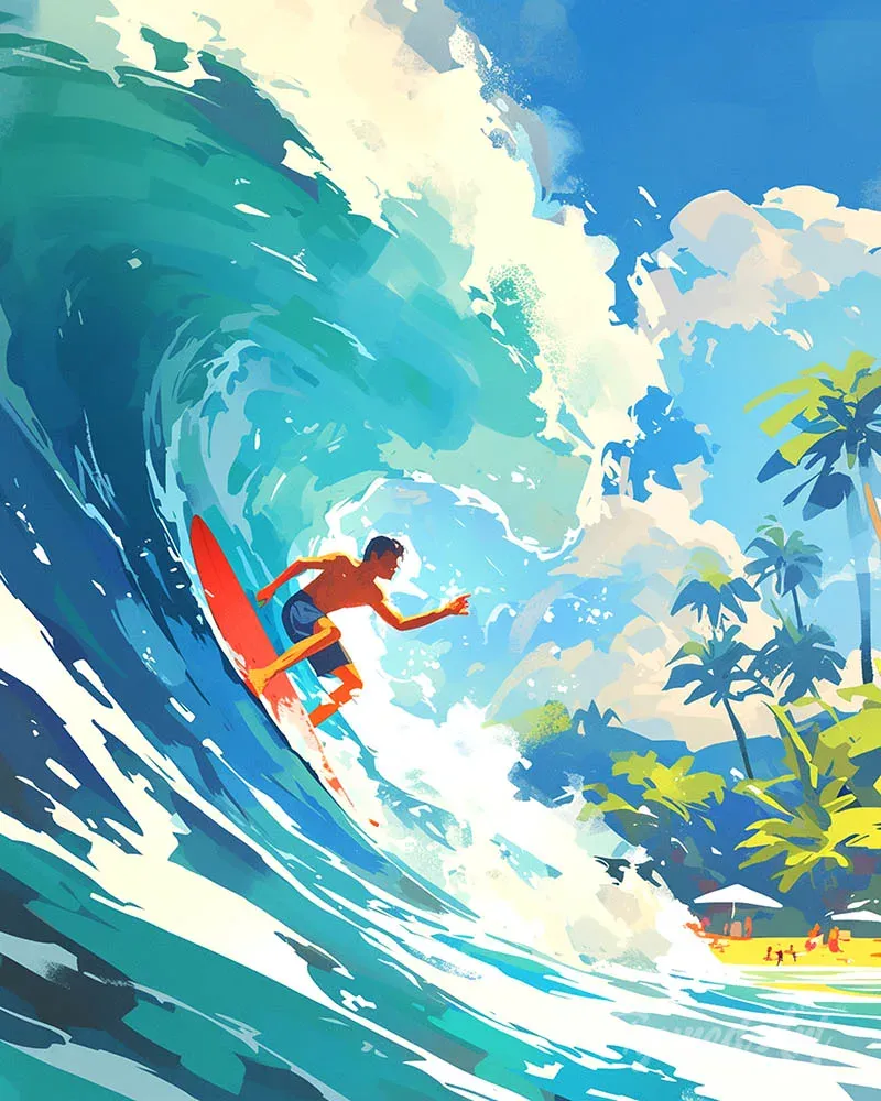 Broderie diamant Surf à Hawaï - 40x50 cm
