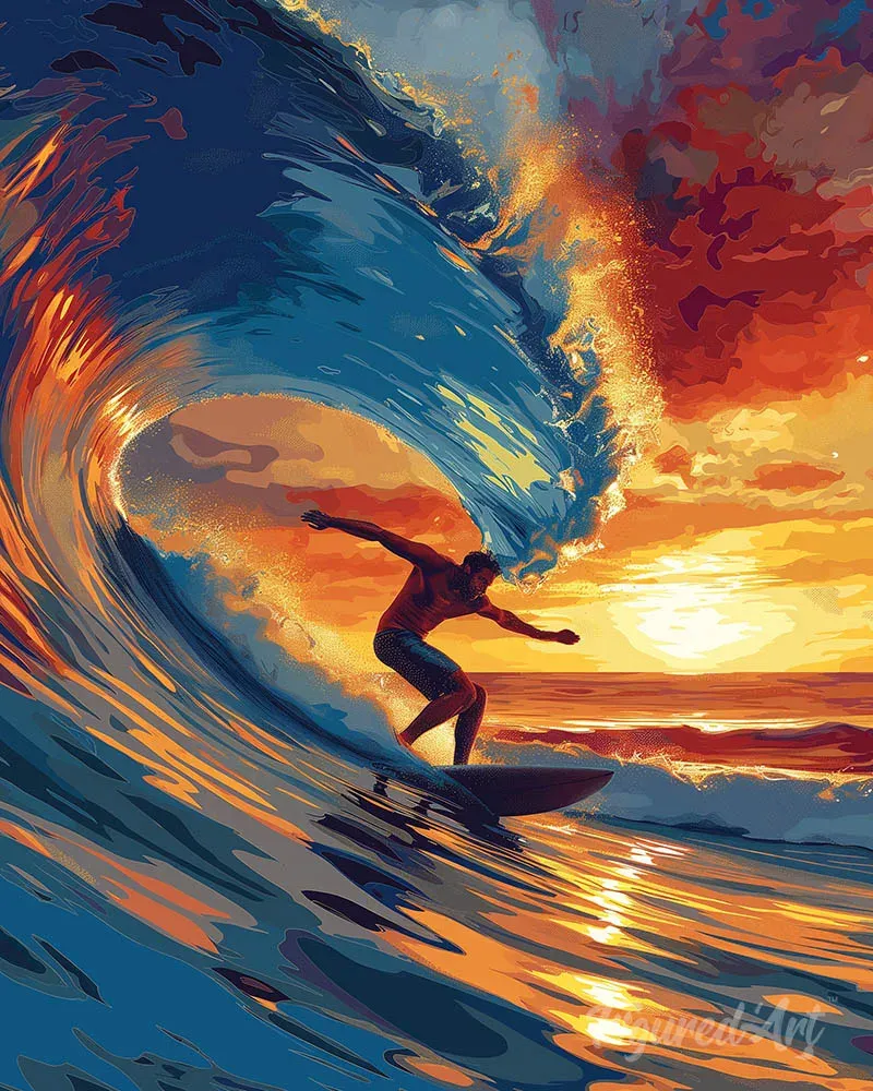 Broderie diamant Surf sur grande vague - 40x50 cm