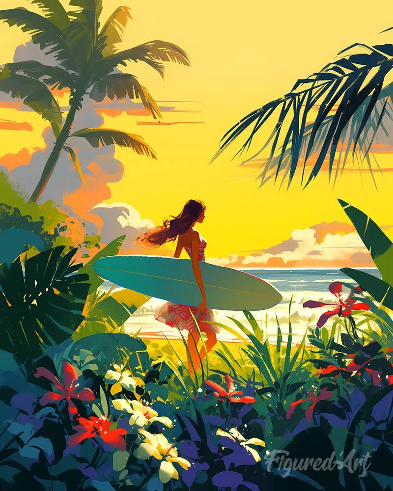 Broderie diamant Surfeuse au coucher du soleil - 20x25 cm