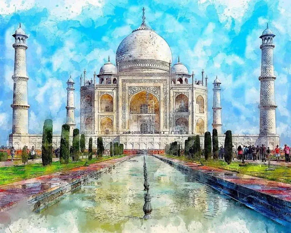 Broderie diamant Taj Mahal en couleurs