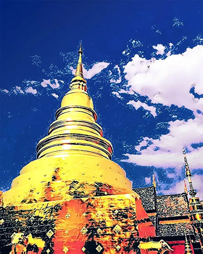 Broderie diamant Temple de Chiangmai - 40x50 cm