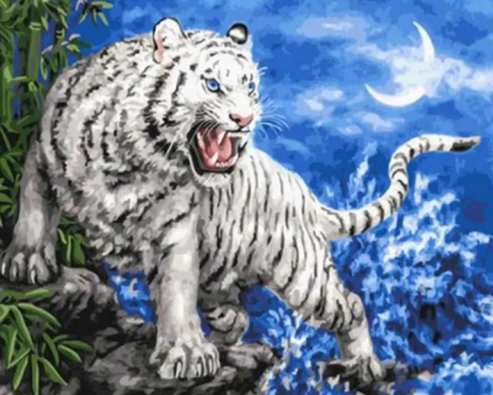 Broderie diamant Tigre blanc menaçant - Mille Facettes