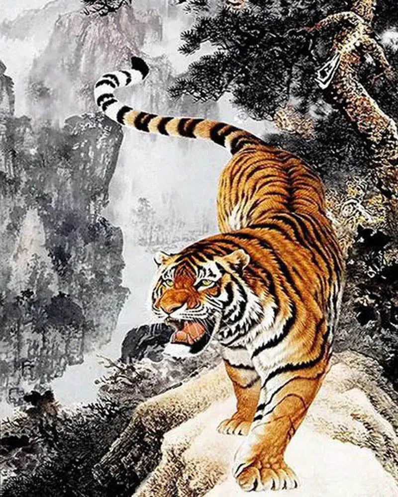 Broderie diamant Tigre en approche