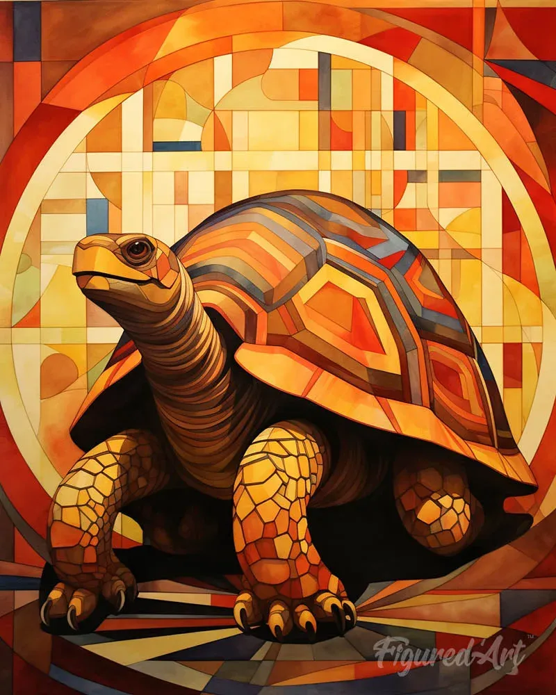 Broderie diamant Tortue Art Déco - Élégance géométrique marine