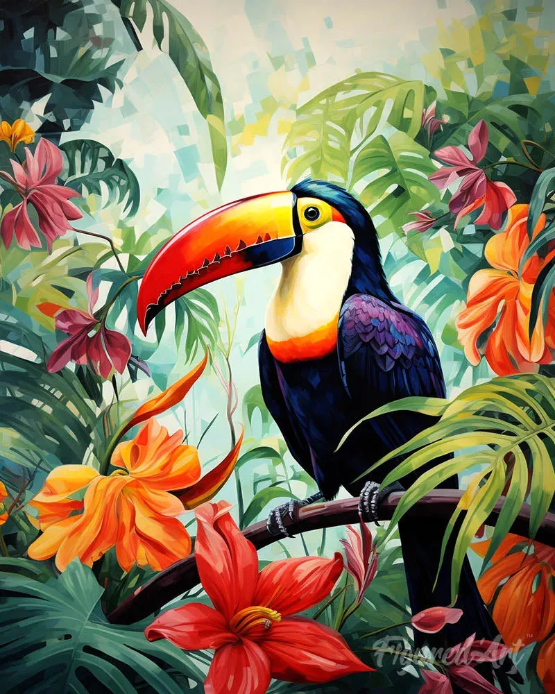 Broderie diamant Toucan dans la jungle - Kit animaux tropicaux