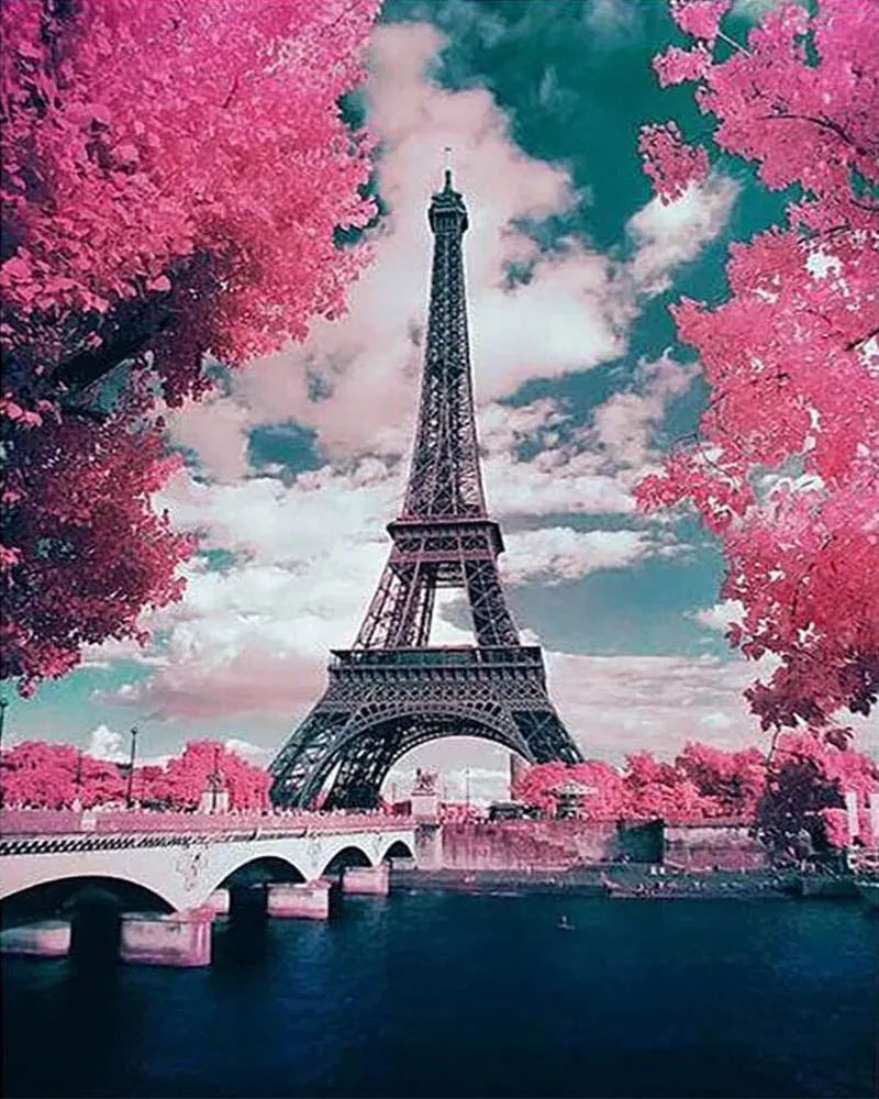Broderie diamant Tour Eiffel en Fleurs