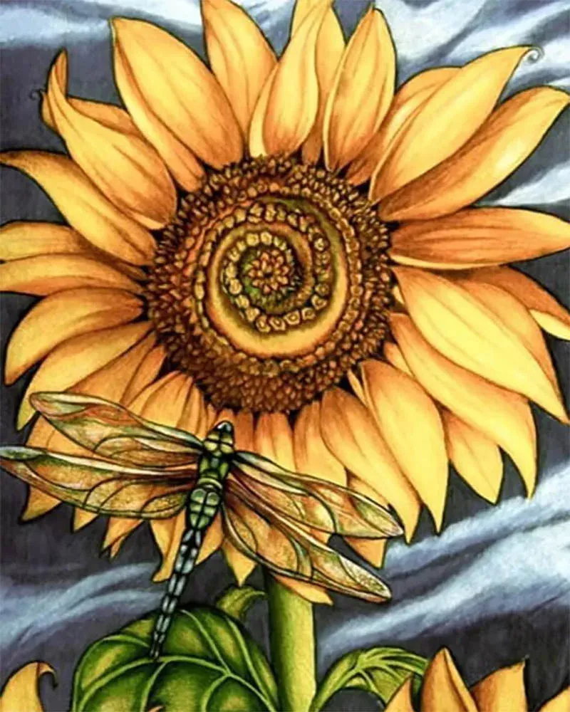 Broderie diamant Tournesol et Libellule