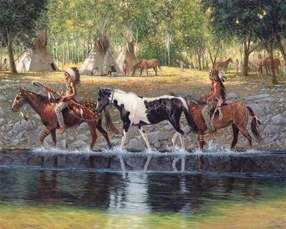 Broderie diamant Tribu indienne - Animaux sauvages en harmonie