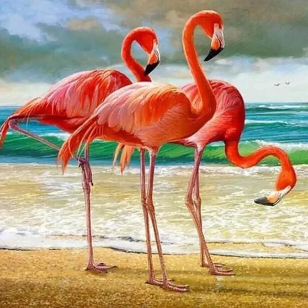Broderie diamant flamants roses - Élégance aquatique en diamants