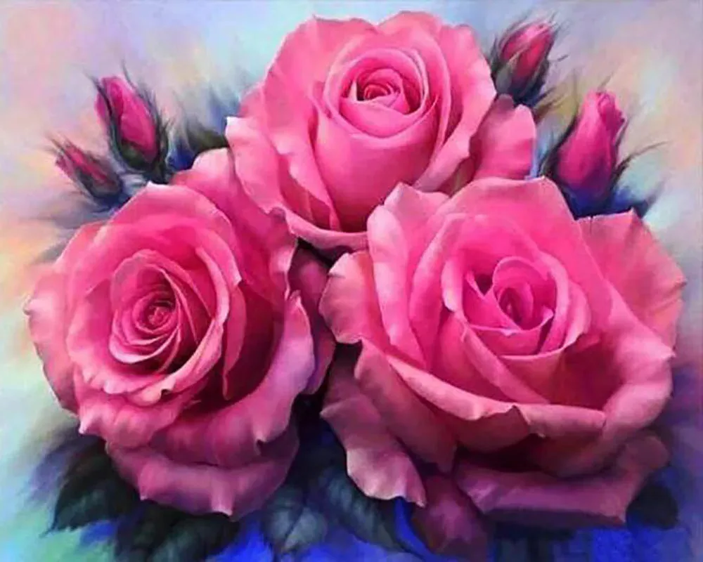 Broderie diamant Trois Roses épanouies