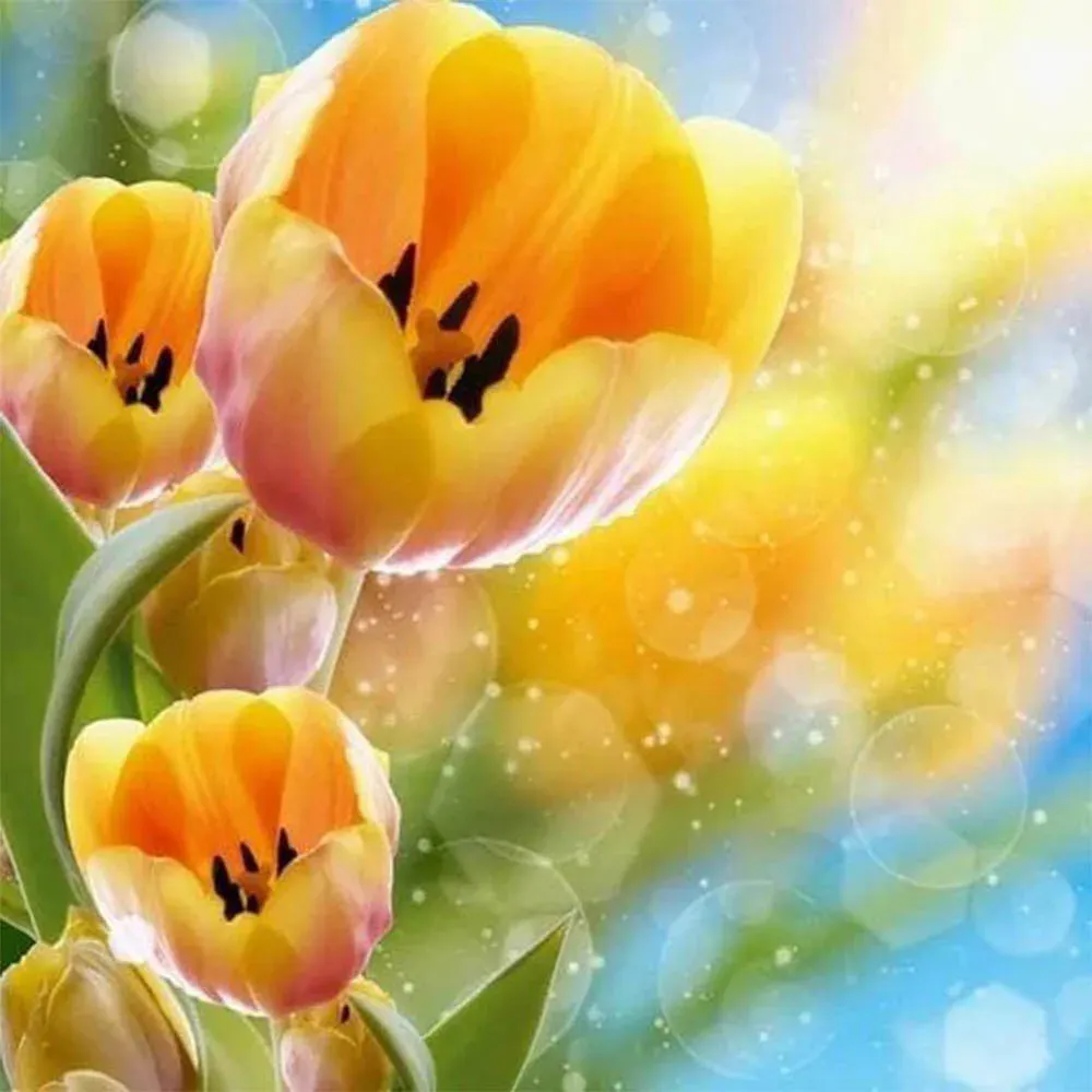 Broderie diamant Tulipes jaunes