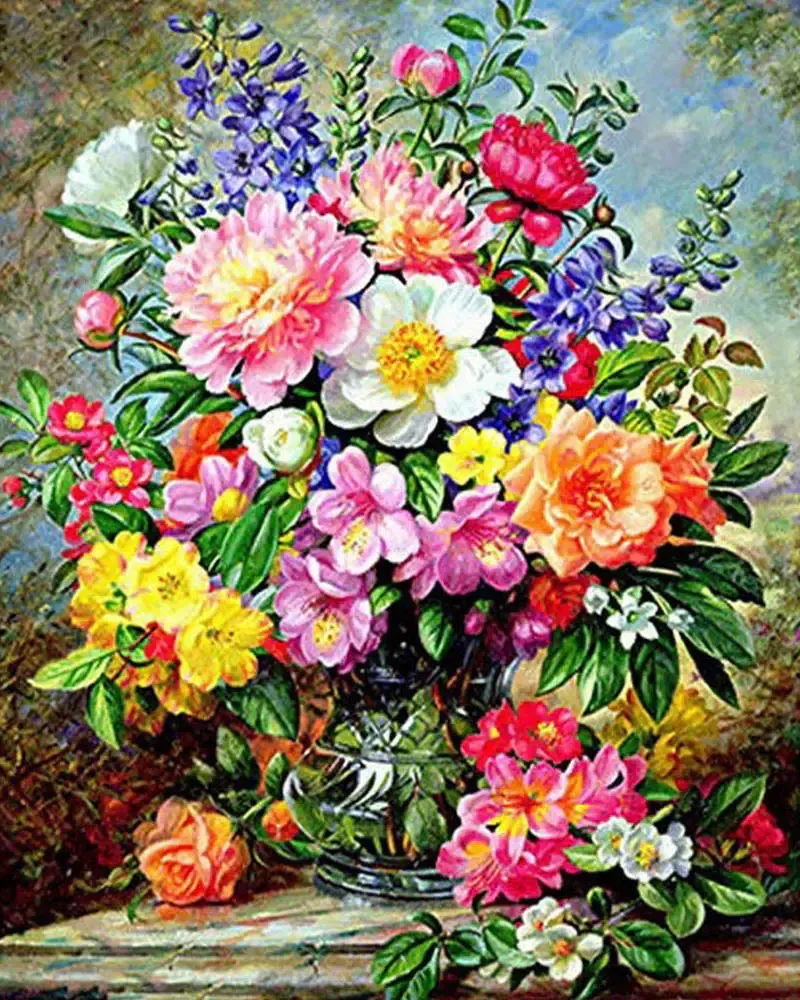 Broderie diamant Un bouquet de fleurs multi couleur