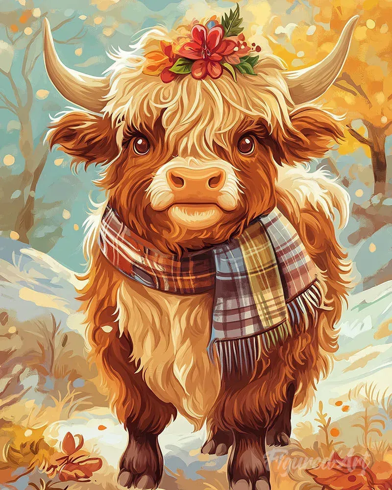 Vache Highland Charme d'Automne Broderie Diamant