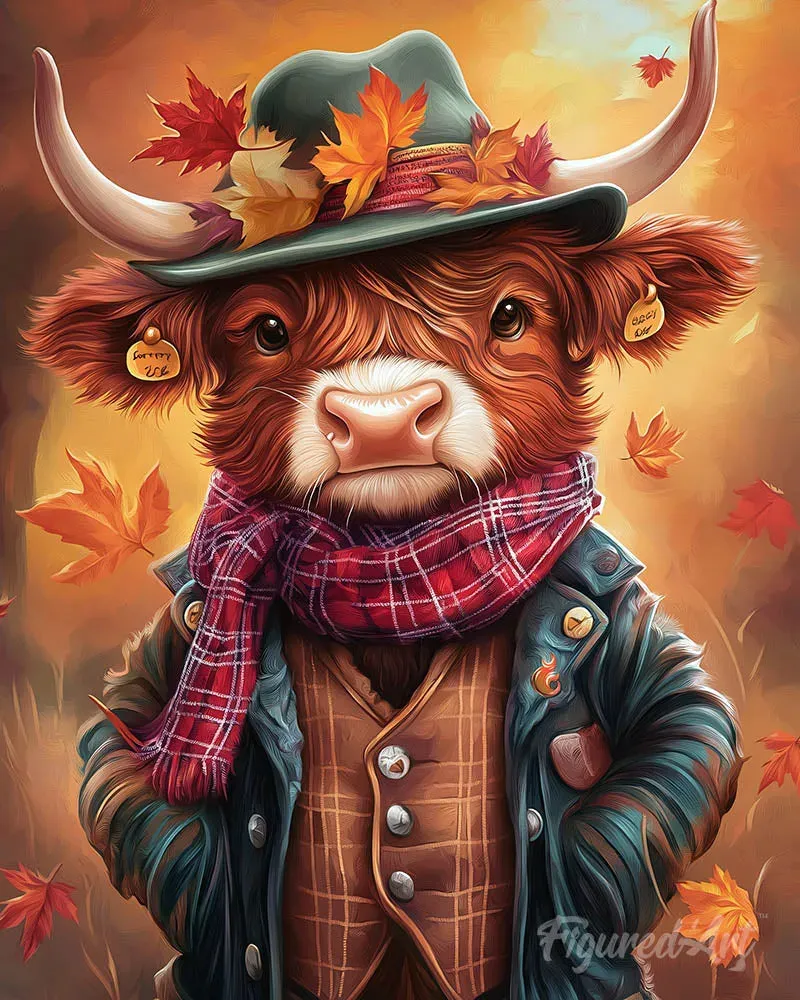 Broderie diamant Vache Highland vintage - Ambiance automnale et charme campagnard