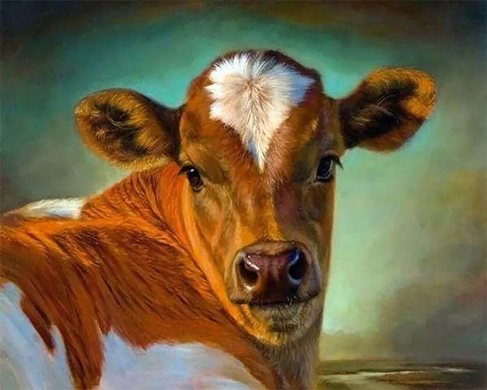 Broderie diamant vache - Tableau scintillant aux reflets de prairie