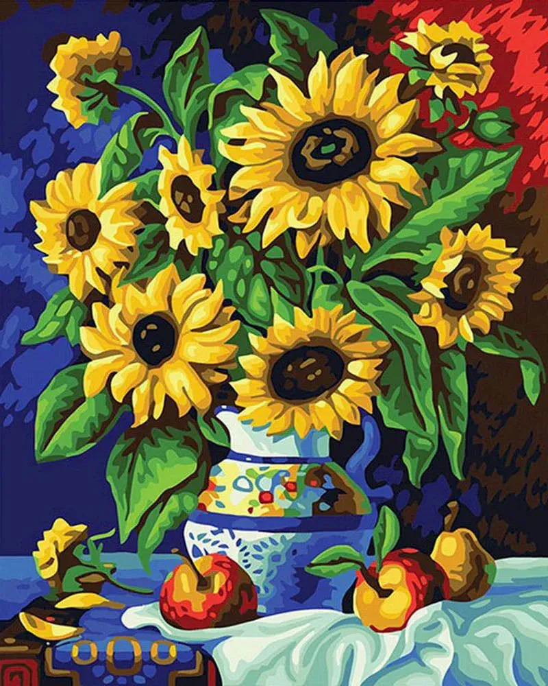 Broderie diamant Vase de Marguerites sur une nappe