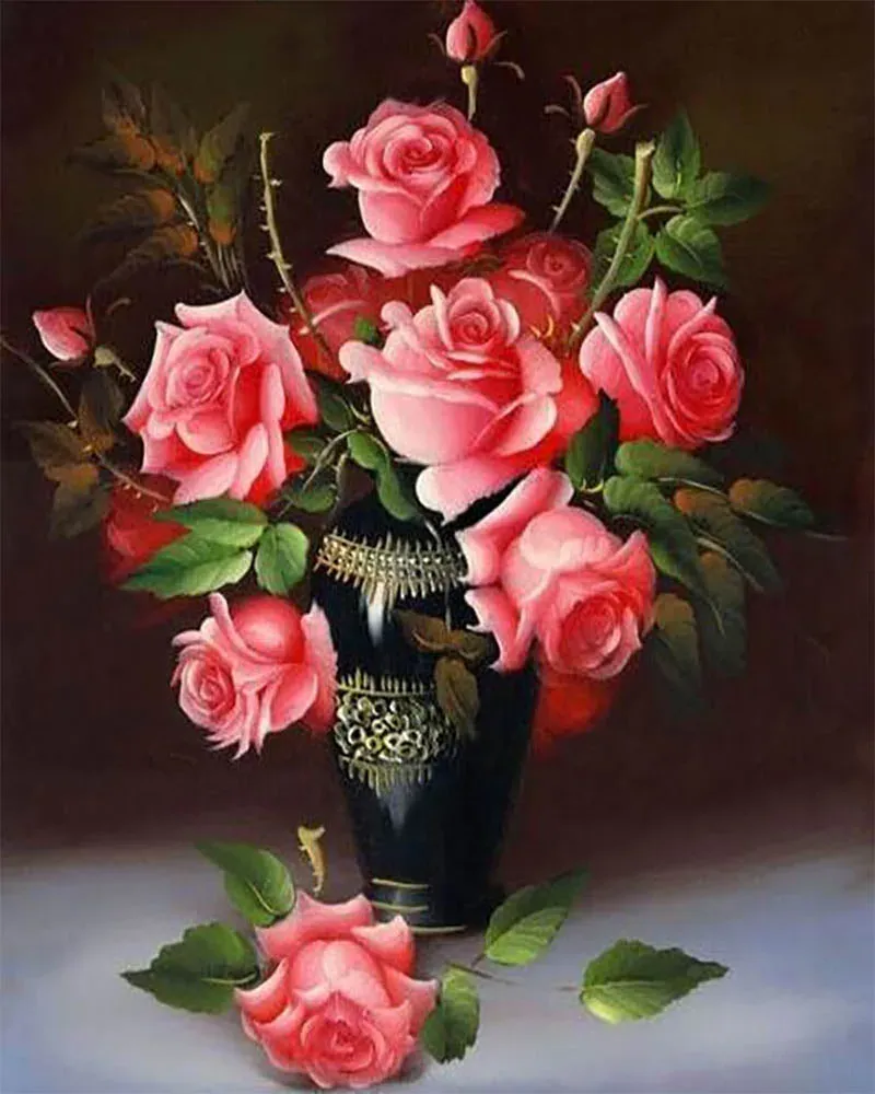 Broderie diamant Vase de Rose
