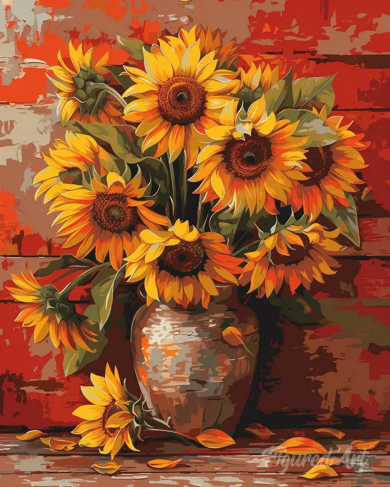 Broderie diamant Vase de tournesols automnal - 20x25 cm