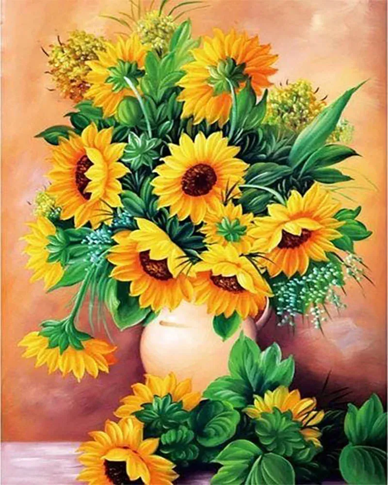 Broderie diamant Vase de Tournesols