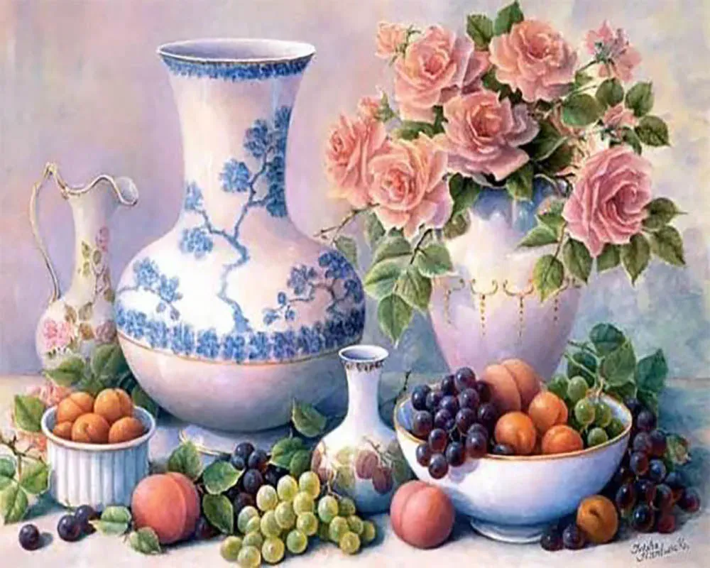 Broderie diamant Vases et Fruits