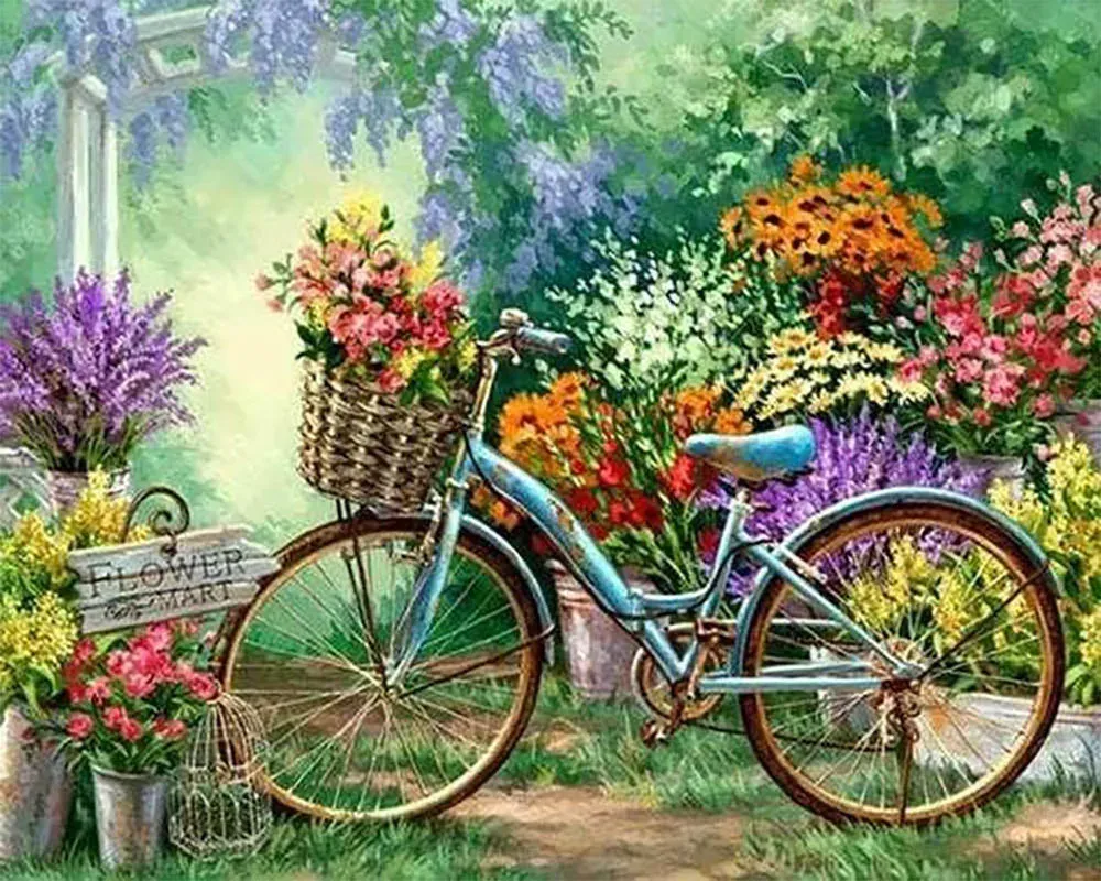 Broderie diamant Vélos et Fleurs