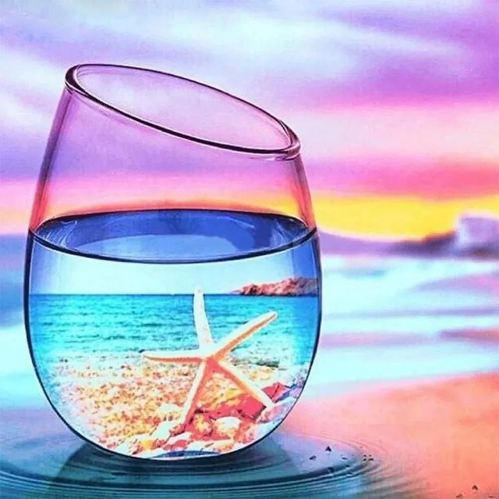 Broderie diamant Verre d'eau et Etoile de Mer