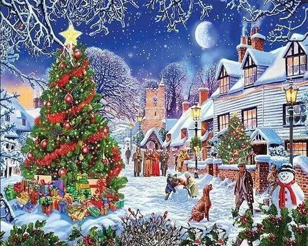 Broderie diamant Village à Noël