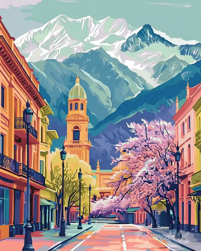 Broderie diamant Village alpin coloré