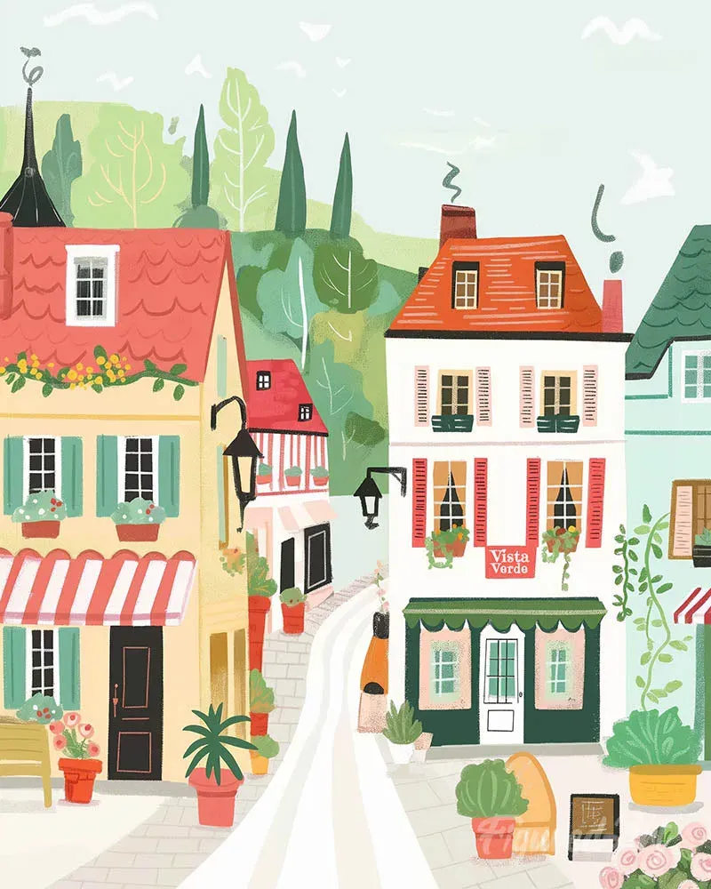 Broderie diamant Village avec vue verdoyante