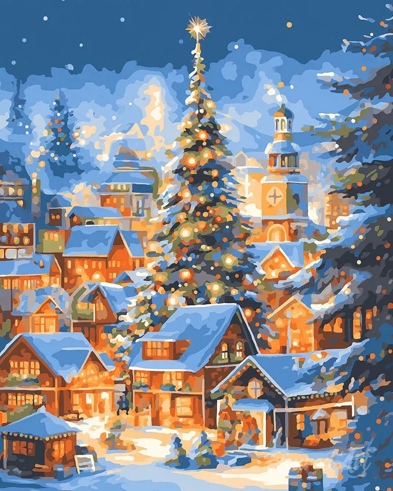 Broderie diamant Village de Noël Étincelant