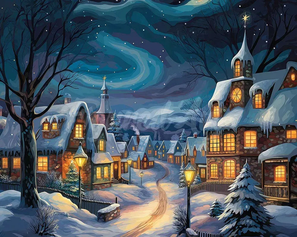 Broderie diamant Village de Noël Étoilé