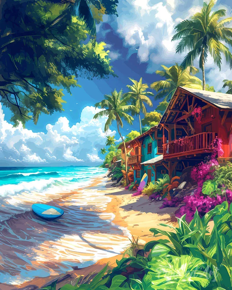 Broderie diamant Village de surf - 40x50 cm
