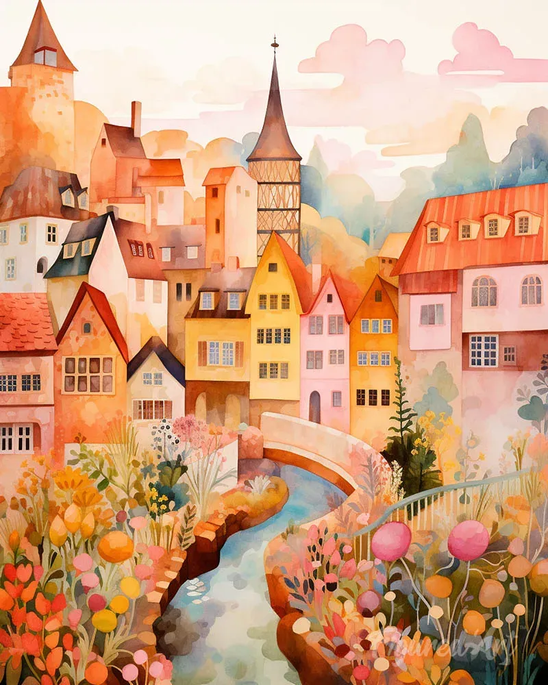 Broderie diamant Village enchanté ambre