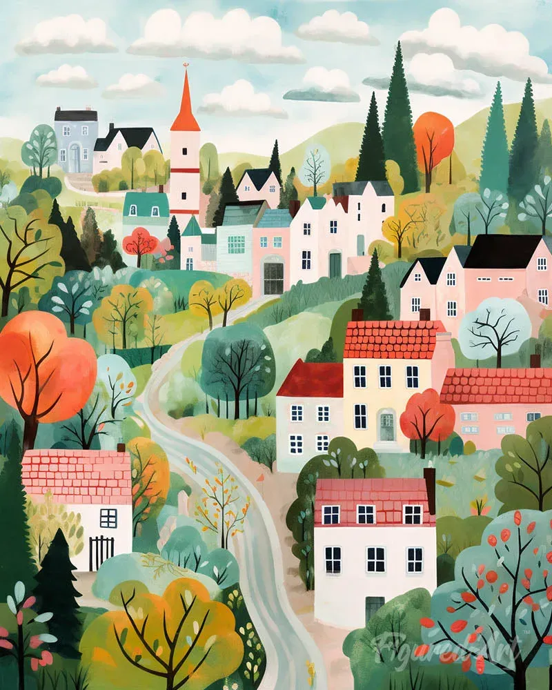 Broderie diamant Village enchanté vert