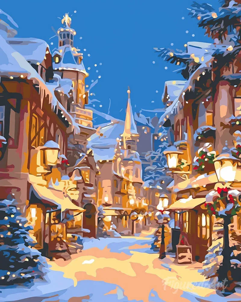 Broderie diamant Village Illuminé de Noël - 20x25 cm