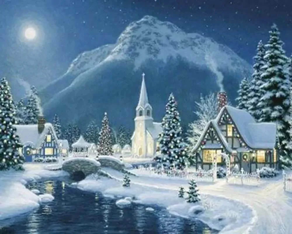 Broderie diamant Village sous la Neige