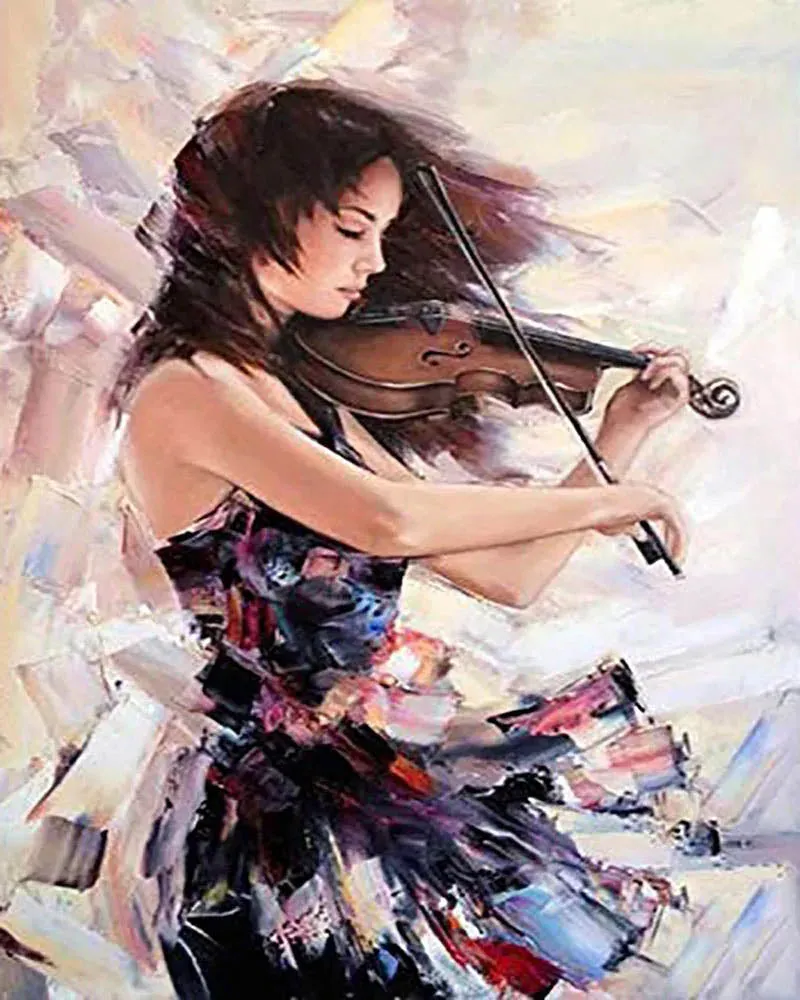 Broderie diamant Violoniste