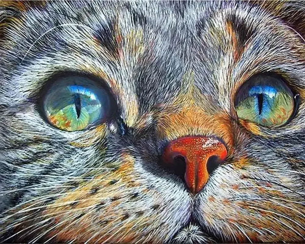 Broderie diamant chat - Visage félin expressif en diamants carrés ou ronds