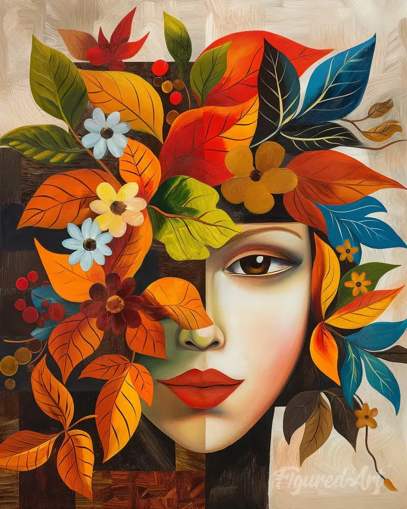 Broderie diamant Visage floral d'Automne inspiré de Picasso - 40x50 cm