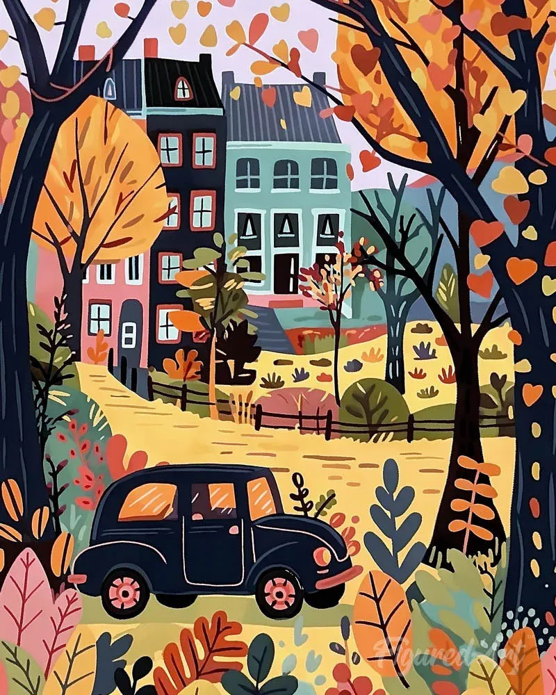 Broderie diamant Voiture en Automne
